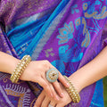 Royal Blue Purple Banarasi Silk Saree with Zari Woven Border