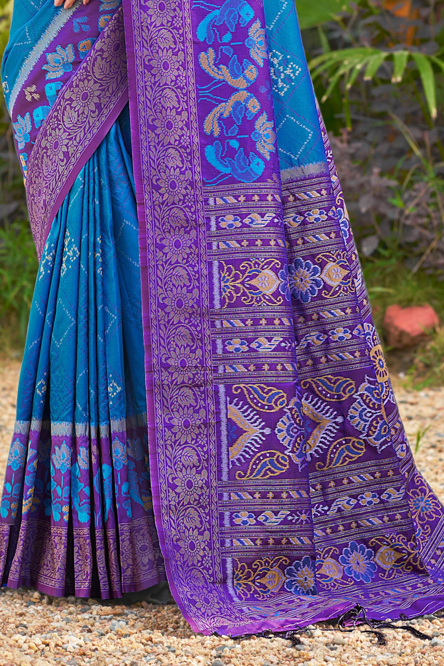 Royal Blue Purple Banarasi Silk Saree with Zari Woven Border