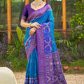 Royal Blue Purple Banarasi Silk Saree with Zari Woven Border