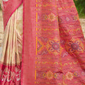 Cream Pink Floral Woven Silk Saree with Rich Pallu and Border