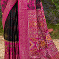 Black Magenta Woven Silk Saree Floral Motifs Rich Pallu Contrast Border