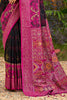 Black Magenta Woven Silk Saree Floral Motifs Rich Pallu Contrast Border