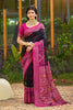Black Magenta Woven Silk Saree Floral Motifs Rich Pallu Contrast Border
