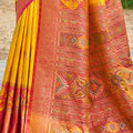 Mustard Yellow Red Woven Silk Saree Floral Motifs Rich Pallu Contrast Border