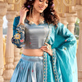 Elegant Teal Blue Embroidered Gold Crush Silk Lehenga Choli with Dupatta for Wedding
