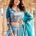 Elegant Teal Blue Embroidered Gold Crush Silk Lehenga Choli with Dupatta for Wedding