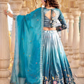 Elegant Teal Blue Embroidered Gold Crush Silk Lehenga Choli with Dupatta for Wedding