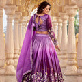 Trendy Purple Embroidered Gold Crush Silk Lehenga Choli with Dupatta for Wedding