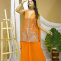 Traditional Orange Georgette Embroidered Salwar Suit For Wedding