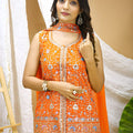 Traditional Orange Georgette Embroidered Salwar Suit For Wedding