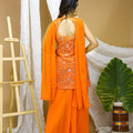 Traditional Orange Georgette Embroidered Salwar Suit For Wedding
