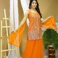 Traditional Orange Georgette Embroidered Salwar Suit For Wedding