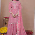Designer Pink Embroidered Faux Georgette Salwar Suit For Wedding
