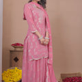 Designer Pink Embroidered Faux Georgette Salwar Suit For Wedding