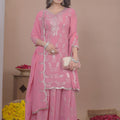 Designer Pink Embroidered Faux Georgette Salwar Suit For Wedding