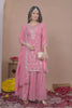 Designer Pink Embroidered Faux Georgette Salwar Suit For Wedding