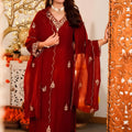Elegant Maroon Embroidered Vichitra Silk Salwar Suit with Dupatta for Wedding
