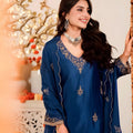 Glorious Navy Blue Embroidered Vichitra Silk Salwar Suit with Dupatta for Wedding