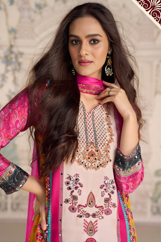 Graceful Rani Pink Embroidered Crepe Salwar Suit for Festive Wear