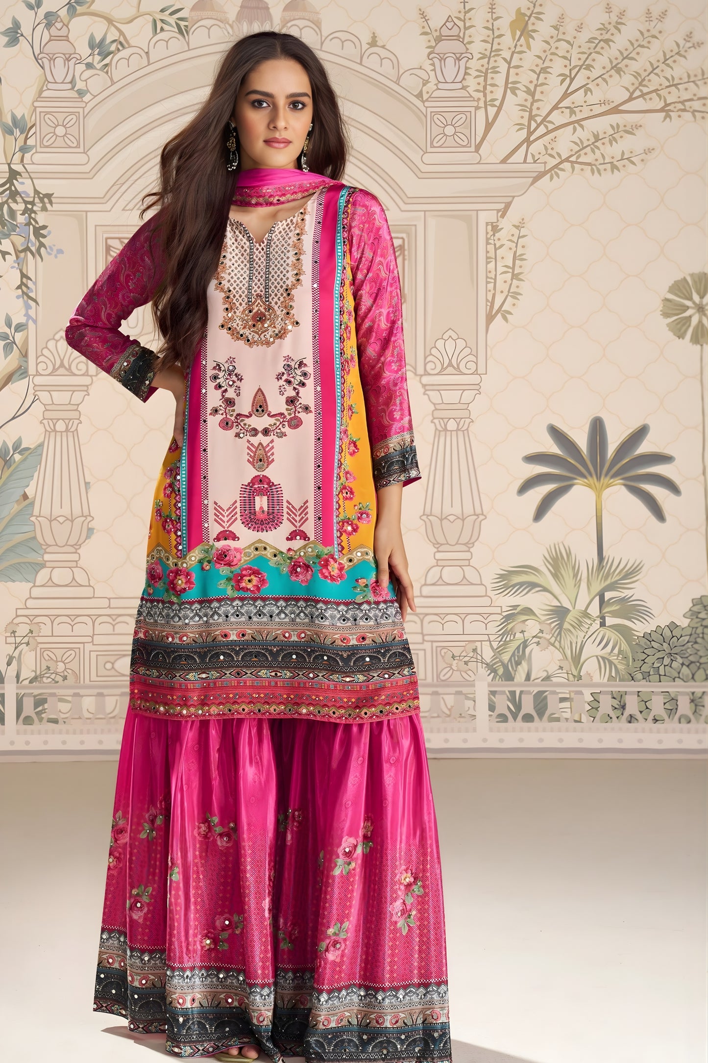 Graceful Rani Pink Embroidered Crepe Salwar Suit for Festive Wear
