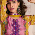Elegant Mustard Yellow and Pink Embroidered Salwar Suit with Dupatta for Festive Wear