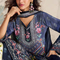Unique Navy Blue Embroidered Salwar Suit with Dupatta for Festive Wear