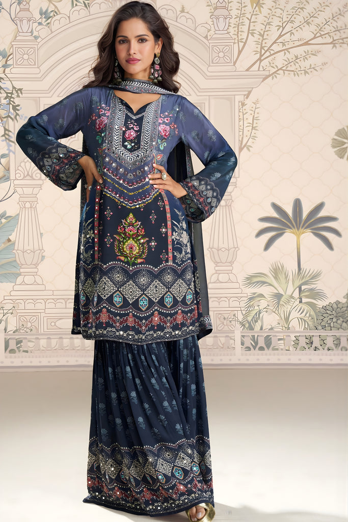 Unique Navy Blue Embroidered Salwar Suit with Dupatta for Festive Wear