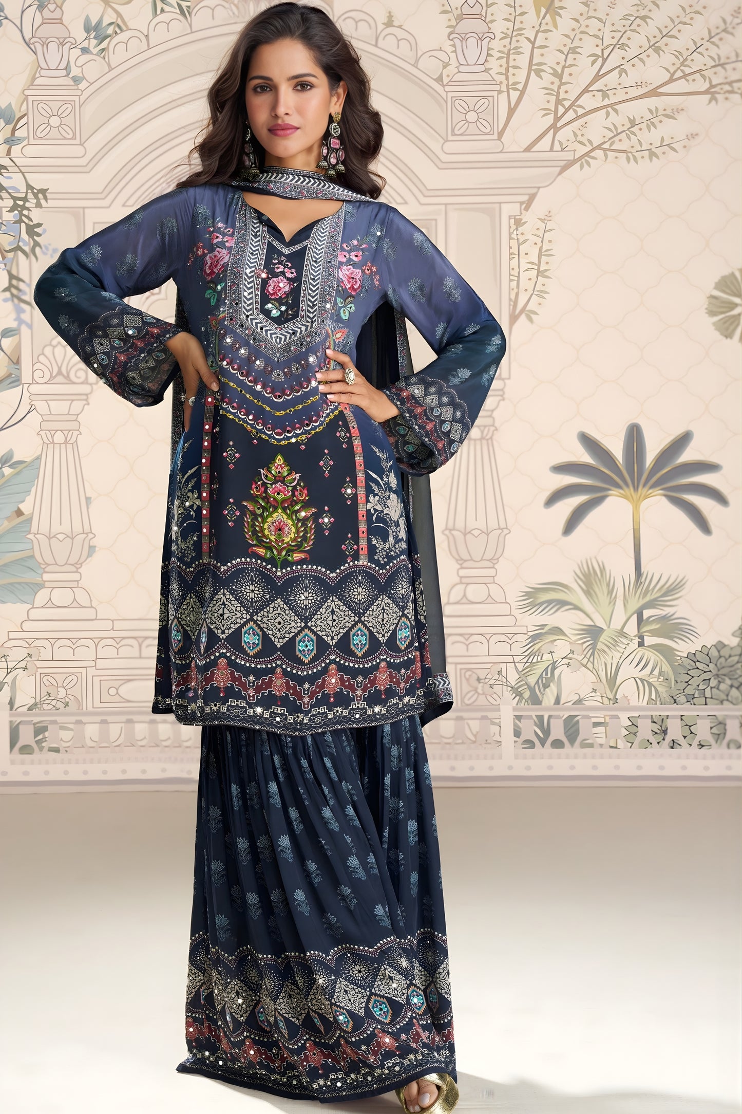 Unique Navy Blue Embroidered Salwar Suit with Dupatta for Festive Wear