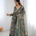 Superb Olive Green Bandhani Printed Georgette Anarkali Suit with Dupatta for Wedding