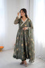 Superb Olive Green Bandhani Printed Georgette Anarkali Suit with Dupatta for Wedding