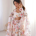 Fancy Off-White Floral Printed Georgette Anarkali Suit with Dupatta for Wedding