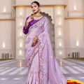 Lavender Silk Blend Saree with Embroidered Border Designer Blouse