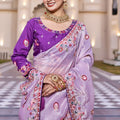 Lavender Silk Blend Saree with Embroidered Border Designer Blouse