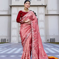 Peach Pink Embroidered Silk Blend Saree with Designer Border