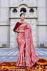 Peach Pink Embroidered Silk Blend Saree with Designer Border 