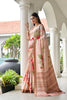 Peach Floral Printed Soft Silk Saree with Designer Woven Border