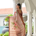 Peach Floral Printed Soft Silk Saree with Designer Woven Border