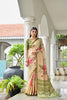 Cream Floral Printed Soft Silk Saree with Green Woven Border 
