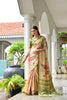 Cream Floral Printed Soft Silk Saree with Green Woven Border