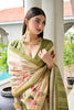 Cream Floral Printed Soft Silk Saree with Green Woven Border