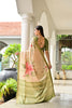 Cream Floral Printed Soft Silk Saree with Green Woven Border