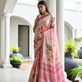 Pink Floral Printed Soft Silk Saree with Designer Woven Border