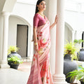 Pink Floral Printed Soft Silk Saree with Designer Woven Border