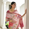 Pink Floral Printed Soft Silk Saree with Designer Woven Border