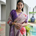 Lavender Floral Printed Soft Silk Saree with Purple Woven Border