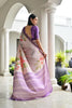 Lavender Floral Printed Soft Silk Saree with Purple Woven Border