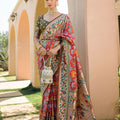 Red Gold Paithani Silk Saree Multicolor Bird and Floral Weaving Saree
