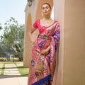 Purple Pink Paithani Silk Saree Peacock Floral Motifs Rich Zari Border