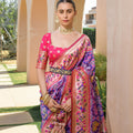 Purple Pink Paithani Silk Saree Peacock Floral Motifs Rich Zari Border