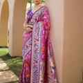 Rani Pink Purple Paithani Silk Saree Peacock Floral Motifs Rich Zari Border 